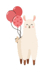 Cartoon alpaca with balls. Flat vector illustration.