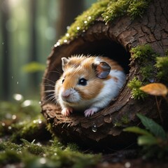 木漏れ日の住処 - 眠るハムスターの静かな午後