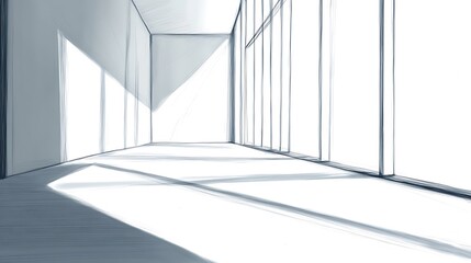Fototapeta premium Clean Minimalist Digital Illustration: Sunlight Streaming Through Modern Office Space. AI Generated