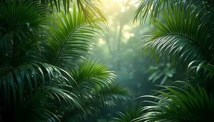 Hojas de palmera tropical enmarcando un fondo exótico.