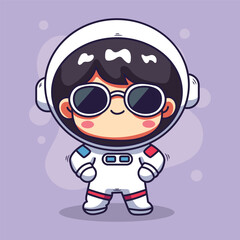 astronaut boy with glasses and space suit vector illustration