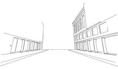 Clean Line Cityscape Sketch: Minimalist Architectural Illustration. AI Generated