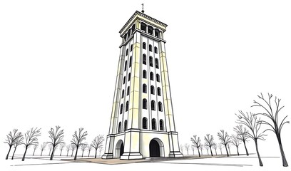 Obraz premium Elegant Tower Sketch: Architectural Line Drawing. AI Generated