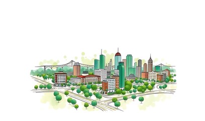 Vibrant Cityscape Sketch: Hand-Drawn Urban Illustration. AI Generated