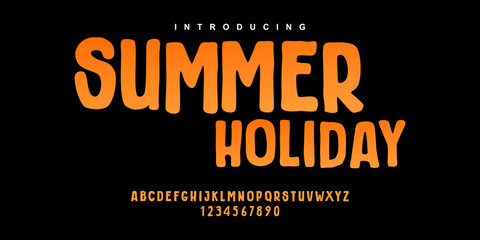 Summer Holiday style font design, childish letters and numbers. Cartoon funny comics font. Hand drawn colorful letters.