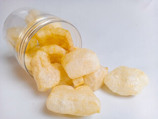 Kerupuk kulit sapi or rambak or beef skin crackers, crackers with a savory and crispy taste