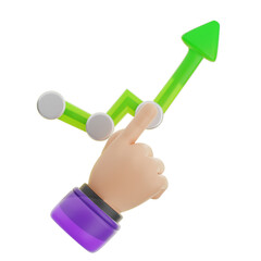 A 3D icon  rendered image shows a hand interacting with a green upward trending graph symbolizing growth and progress.