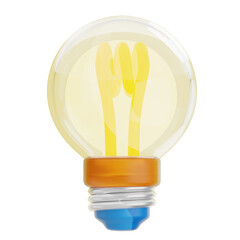 A 3d icon rendering digitally rendered image shows a glowing lightbulb with a bright yellow filament representing ideas and innovation.