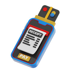 A 3D icon illustration depicts a mobile phone app for making payments and generating a digital receipt.