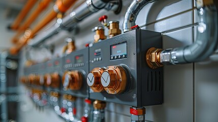 Industrial Plumbing System Control Panel with Valves and Pipes