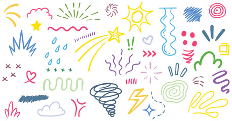 Hand drawn colorful lines. Different textures and shapes contemporary art