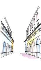 Elegant Hand-Drawn Illustration: Pastel City Street Perspective. AI Generated