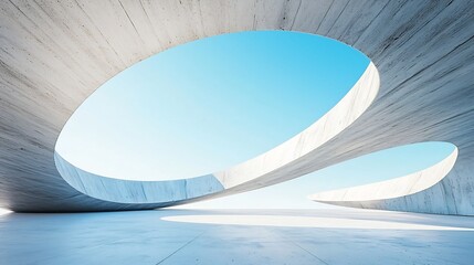 Futuristic Curved Architectural Structure Against Clear Blue Sky