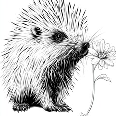 Obraz premium A Hedgehog Sniffing A Delicate Daisy Flower