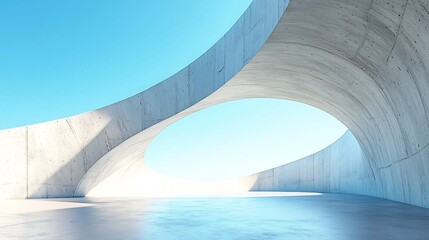Obraz premium Futuristic Curved Architecture in Minimalist Concrete and Sky Scene