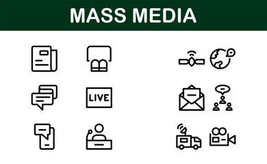 Minimalist Mass Media Icons. Perfect for News Outlets, Media Campaigns, and Broadcasting Design Systems
