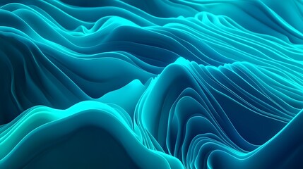 Obraz premium Stunning 3D Render: Teal Abstract Waves Flowing Dynamically. AI Generated
