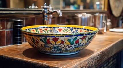 Decorative Hand-Painted Bowl with Colorful Floral Design