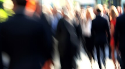 Abstract Motion Blur of Busy Urban Crowd Walking on a City Street, Representing Modern Life, Movement, and the Energy of Daily Commutes and City Life
