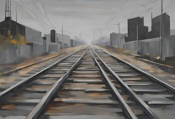 Fototapeta premium Rail Tracks to the Horizon, Tracks Ahead, Converging Lines