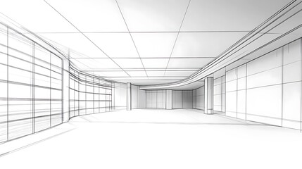 Modern Office Space: Clean Line 3D Render Illustration, Minimalist Architectural Design. AI Generated