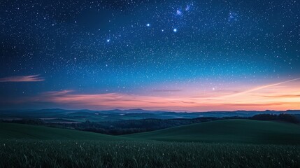Fototapeta premium Twilight Stars Over Rolling Hills