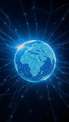 Obraz premium Glowing digital earth with abstract lines of connectivity floating in space to symbolize the vast network of internet communication, dramatic atmosphere, with white tones