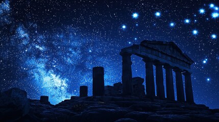 Obraz premium Starry Sky Over Ancient Ruins