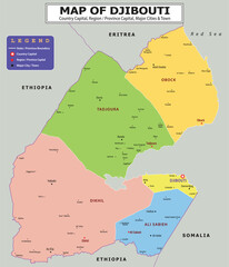 Obraz premium African Countries Geography Political map. Political map of country with capital, province or state capital, major cities and town.