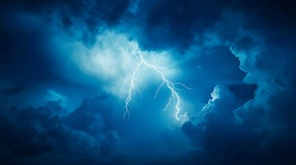 Fototapeta premium view of chaotic lightning bolts in electric blue
