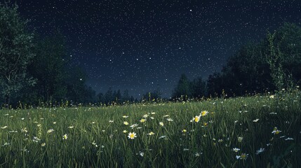 Starry Night Over Peaceful Meadow