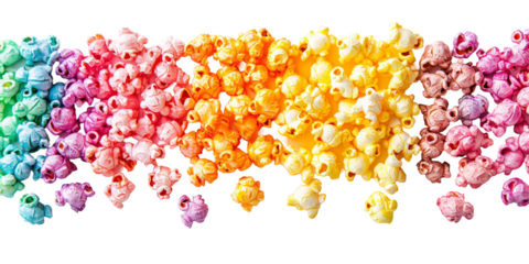 A striking presentation of vibrantly colored snack food popcorn, showcasing its playful appeal and delicious texture