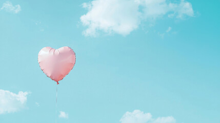Obraz premium pink heart shaped balloon floats peacefully in bright blue sky with soft clouds