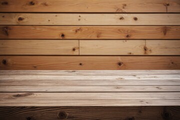 Fototapeta premium a close up of a wooden table with a wooden wall in the background