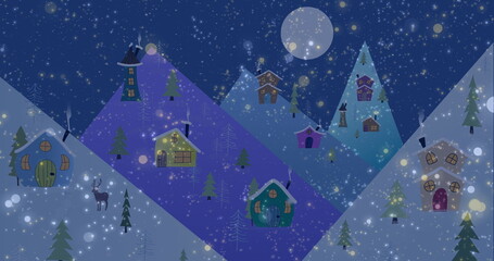 Fototapeta premium Image of spots over houses and christmas decorations