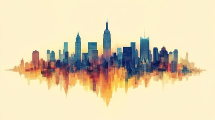 Naklejka premium A vibrant skyline silhouette with a colorful gradient, depicting an urban landscape.