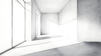 Fototapeta premium Clean Minimalist Architectural Illustration: Brightly Lit Interior Corridor Render. AI Generated