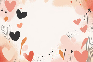 Soft pastel gradient with abstract heart shapes and floral accents