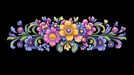 Colorful floral arrangement on black background.