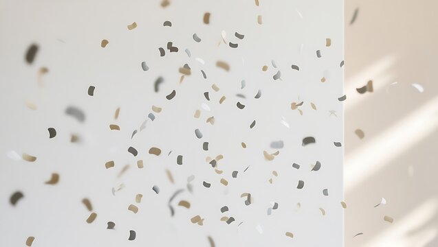 Abstract image of falling confetti against a white background