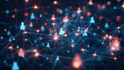 Glowing connection points profile icon form a network on a digital abstract background