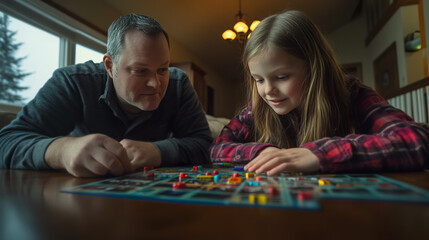Fototapeta premium Family Spending Quality Time at Home Playing Board Games Together in a Cozy Living Room