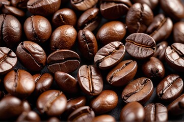 a close up of a pile of coffee beans on a table