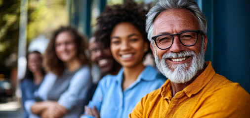 Fototapeta premium Diverse Group of Professors Smiling Together in Urban Setting with Natural Light