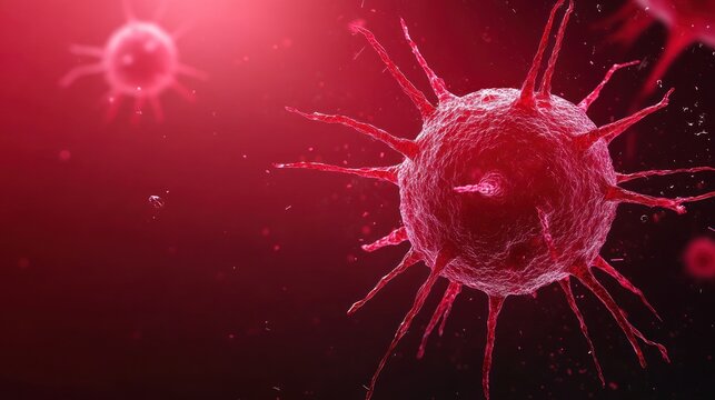 Microscopic Red View of Corona Virus - Background Banner for Awareness and Prevention