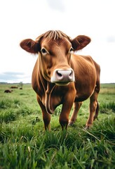 A Curious Cow in a Lush Green Pasture