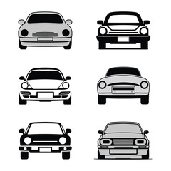 Obraz premium Collection of silhouette car icons. Black and white car vector set. Car front view silhouettes. 