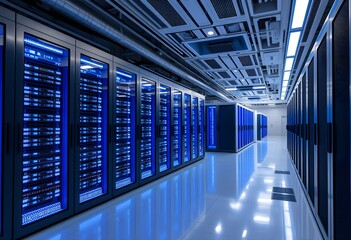 Obraz premium Illuminated Server Room Infrastructure