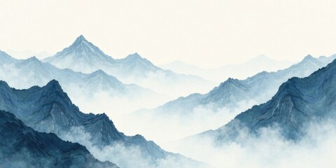 Fototapeta premium Serene Misty Mountain Ranges in a Soft Blue Hue, a Breathtaking View of Nature's Majesty