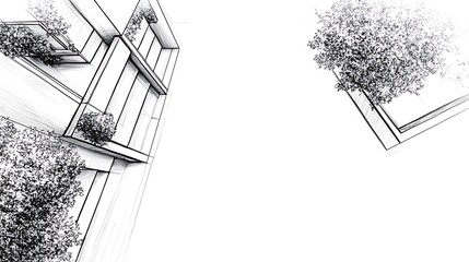Obraz premium Modern Building Sketch: Cleanly Rendered Architectural Illustration, Bird's-Eye View. AI Generated